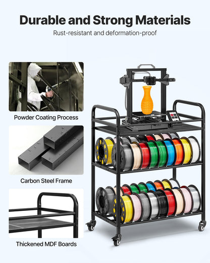 VEVOR 3D Printer Filament Storage Rack, 3 Tier Heavy Duty Storage Shelf, Rolling Filament Spool Holders Racks with Wheels, Filaments Organzied for 3D Printing Station, Office, Workshop (Shelf Only) - 3DDYSNJYDSSCCI04J001V0 - view 6