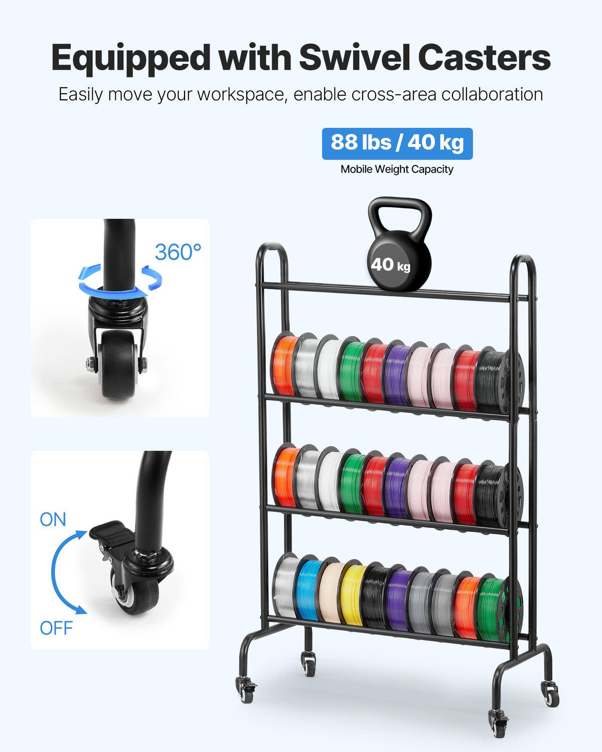 VEVOR 3D Printer Filament Storage Rack, 4 Tier Heavy Duty Storage Shelf, Rolling Filament Spool Holders Racks with Wheels, Filaments Organzied for 3D Printing Station, Office, Workshop (Shelf Only) - 3DDYSNJYDSSCMA4RR001V0 - view 4