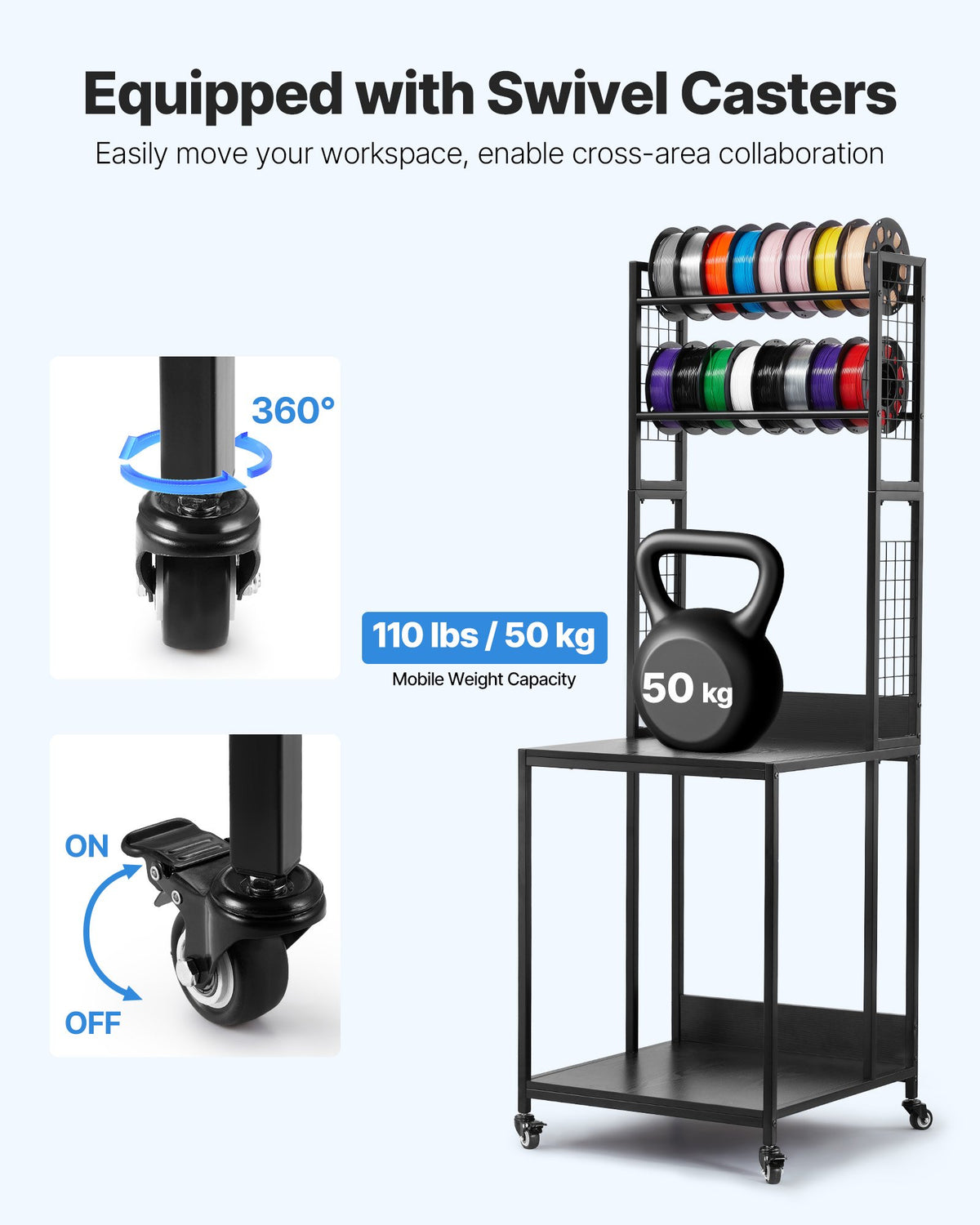 VEVOR 3D Printer Filament Storage Rack, 4-Tier 3D Printer Stand with Filament Storage, Spools Holder Racks Cart with Wheels, Filaments Organzied for 3D Printing Station, Office, Workshop (Shelf Only) - 3DDYSNJYTSSC128I3001V0 - view 4