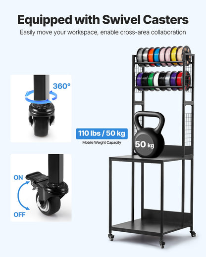 VEVOR 3D Printer Filament Storage Rack, 4-Tier 3D Printer Stand with Filament Storage, Spools Holder Racks Cart with Wheels, Filaments Organzied for 3D Printing Station, Office, Workshop (Shelf Only) - 3DDYSNJYTSSC128I3001V0 - view 4