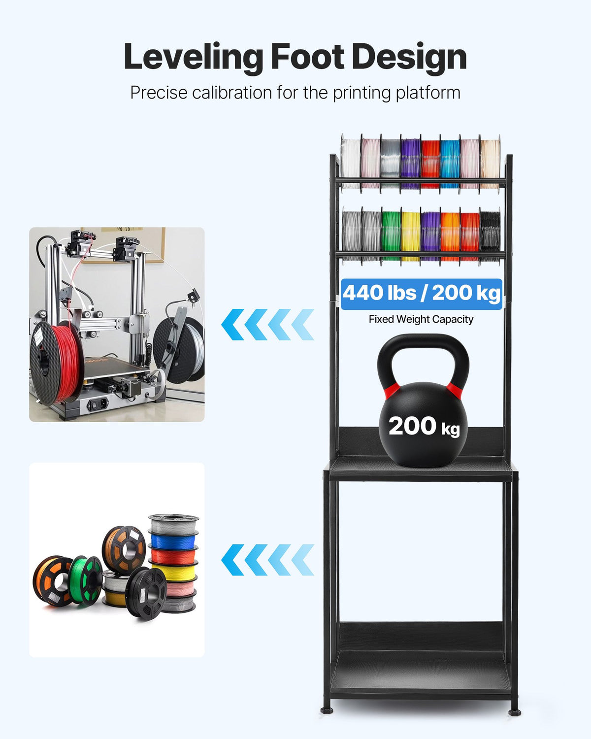 VEVOR 3D Printer Filament Storage Rack, 4-Tier 3D Printer Stand with Filament Storage, Spools Holder Racks Cart with Wheels, Filaments Organzied for 3D Printing Station, Office, Workshop (Shelf Only) - 3DDYSNJYTSSC128I3001V0 - view 5