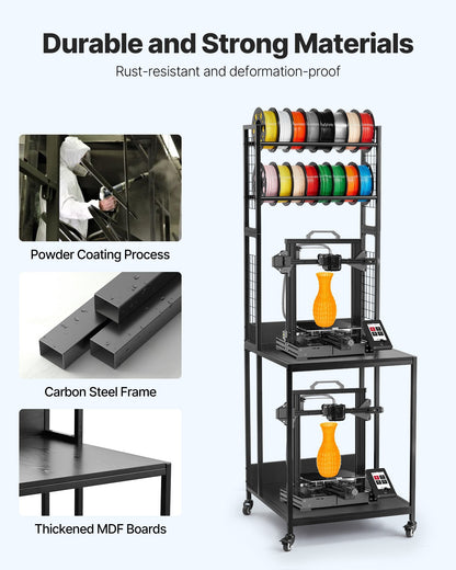 VEVOR 3D Printer Filament Storage Rack, 4-Tier 3D Printer Stand with Filament Storage, Spools Holder Racks Cart with Wheels, Filaments Organzied for 3D Printing Station, Office, Workshop (Shelf Only) - 3DDYSNJYTSSC128I3001V0 - view 6