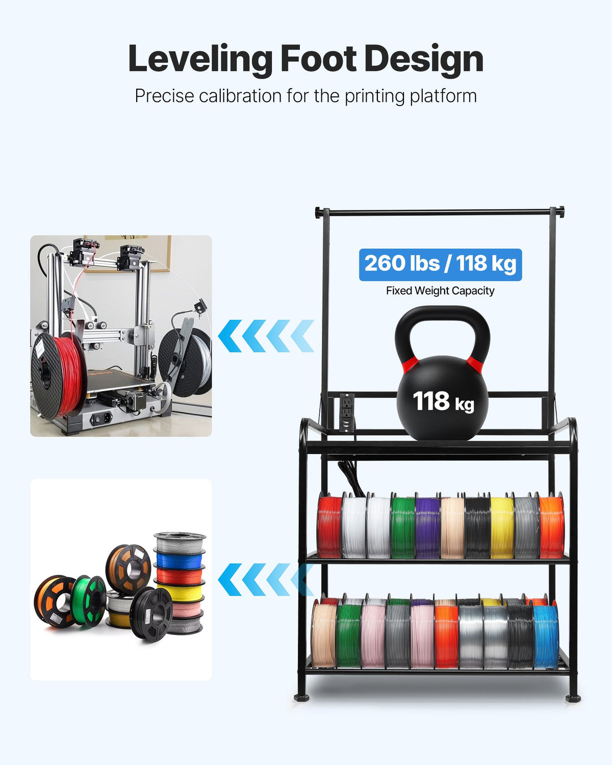 VEVOR 3D Printer Filament Storage Rack, 3-Tier 3D Printer Stand with Filament Storage, Spools Holder Racks Cart with Wheels, Filaments Organzied for 3D Printing Station, Office, Workshop (Shelf Only) - 3DDYSNJYTSSC67KX9001V1 - view 5