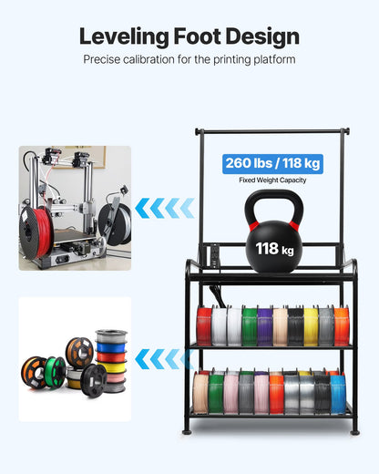 VEVOR 3D Printer Filament Storage Rack, 3-Tier 3D Printer Stand with Filament Storage, Spools Holder Racks Cart with Wheels, Filaments Organzied for 3D Printing Station, Office, Workshop (Shelf Only) - 3DDYSNJYTSSC67KX9001V1 - view 5