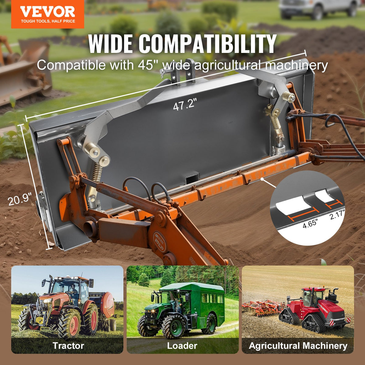 VEVOR Universal 3-point Skid Steer Plate, 3/8" Skid Steer Attachment Plate, 7000lbs Skid Steer Mount Plate Steel Adapter Loader, Compatible with Deere, Kubota, Bobcat, Mahindra Skid Steers, Tractors - 3DSPAZBBXGS332UIR001V0 - view 3