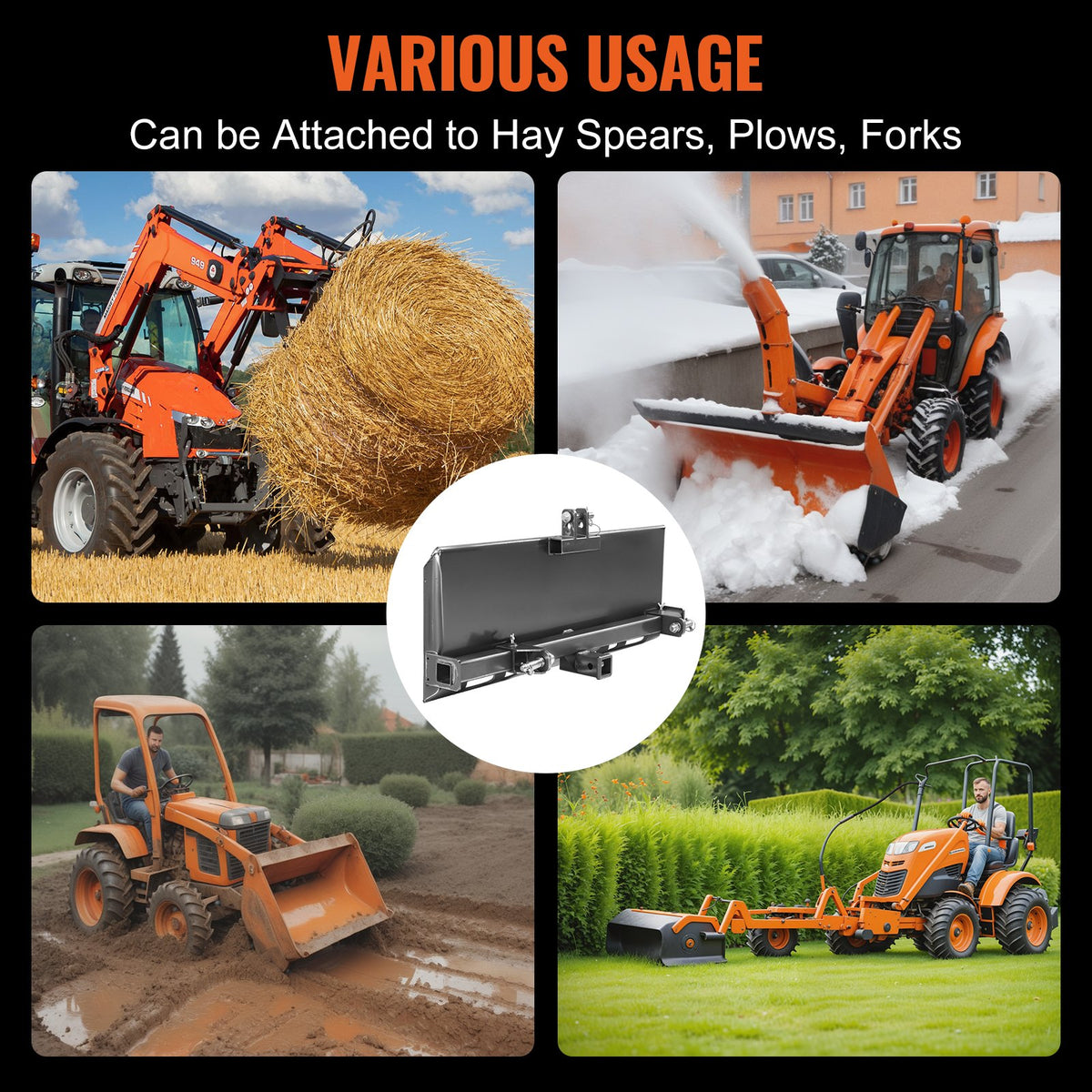 VEVOR Universal 3-point Skid Steer Plate, 3/8" Skid Steer Attachment Plate, 7000lbs Skid Steer Mount Plate Steel Adapter Loader, Compatible with Deere, Kubota, Bobcat, Mahindra Skid Steers, Tractors - 3DSPAZBBXGS332UIR001V0 - view 7