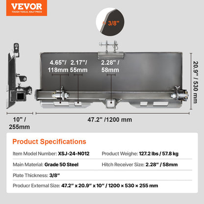 VEVOR Universal 3-point Skid Steer Plate, 3/8" Skid Steer Attachment Plate, 7000lbs Skid Steer Mount Plate Steel Adapter Loader, Compatible with Deere, Kubota, Bobcat, Mahindra Skid Steers, Tractors - 3DSPAZBBXGS332UIR001V0 - view 8