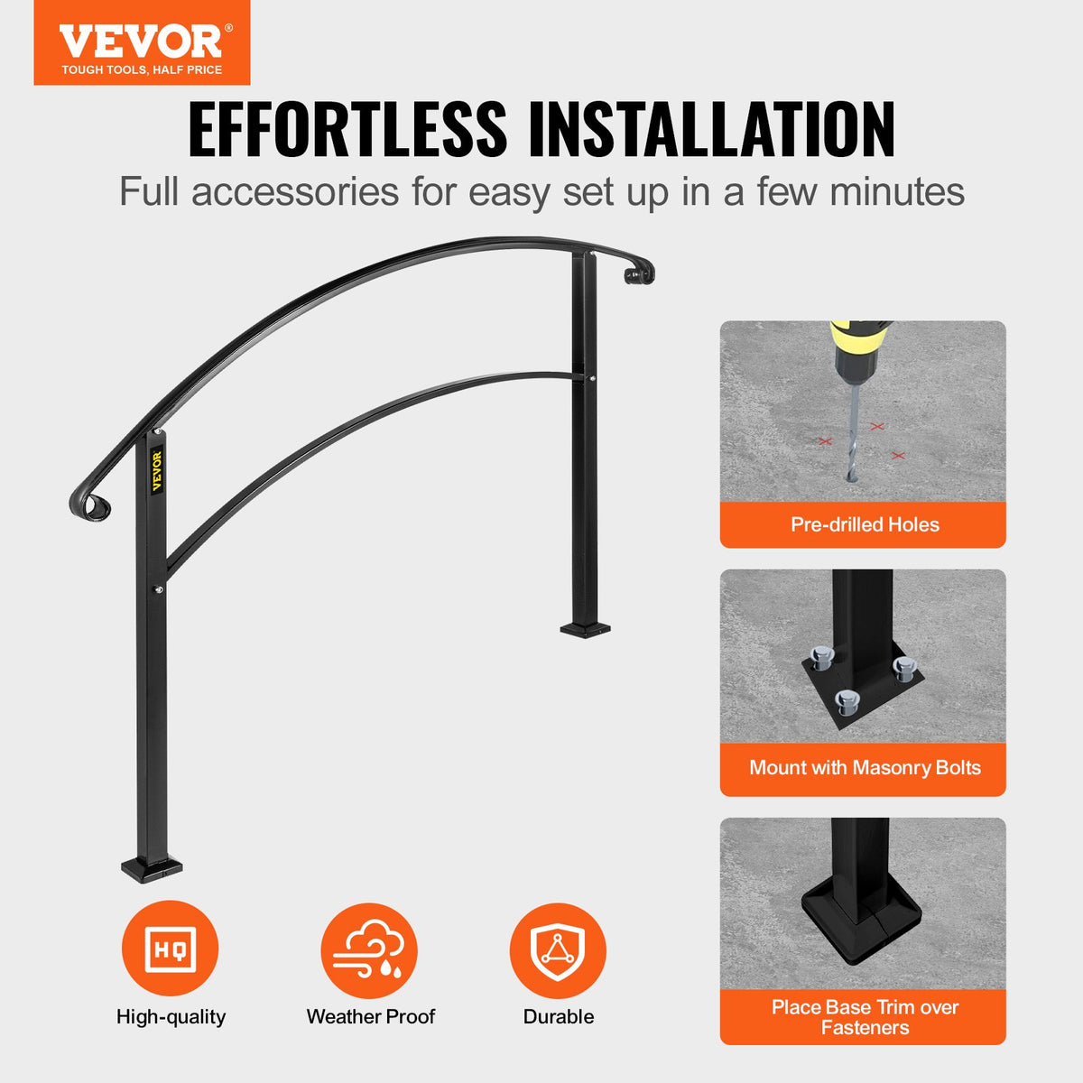 VEVOR Stair Handrails - Select Your Configuration - 3FTHWTYFSBLACK001V0 - view 2