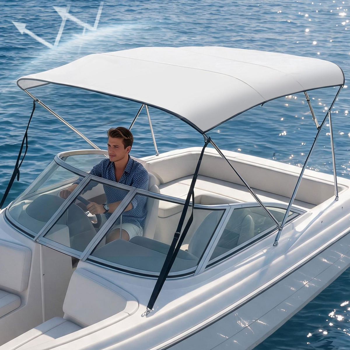 VEVOR 3 Bow Boat Bimini Tops, 600D Polyester Canopy with Aluminum Alloy Frame, Waterproof & Sun Shade Boat Awning Canopy with Storage Bag, 2 Support Poles, 4 Straps, 6'Lx(54"-60")Wx46"H, Light Grey - 3GCYZYP6L546U9R6PV0 - view 1
