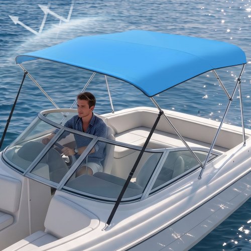 VEVOR 3 Bow Boat Bimini Tops, 600D Polyester Canopy with Aluminum Alloy Frame, Waterproof & Sun Shade Boat Awning Canopy with Storage Bag, 2 Support Poles, 4 Straps, 6'Lx(61"-66")W x46"H, Pacific Blue - 3GCYZYP6L6165RBHGV0 - view 2