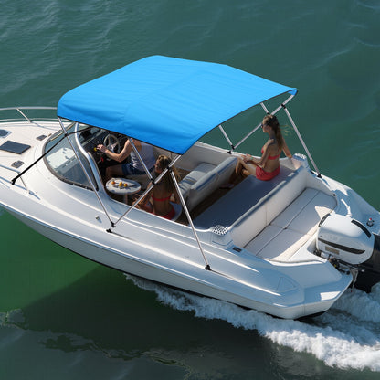VEVOR 3 Bow Boat Bimini Tops, 600D Polyester Canopy with Aluminum Alloy Frame, Waterproof & Sun Shade Boat Awning Canopy with Storage Bag, 2 Support Poles, 4 Straps, 6'Lx(61"-66")W x46"H, Pacific Blue - 3GCYZYP6L6165RBHGV0 - view 9