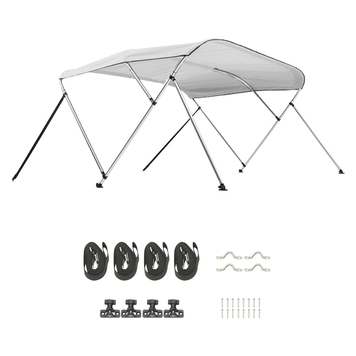 VEVOR 3 Bow Boat Bimini Tops, 600D Polyester Canopy with Aluminum Alloy Frame, Waterproof & Sun Shade Boat Awning Canopy with Storage Bag, 2 Support Poles, 4 Straps, 6'Lx(61"-66")Wx46"H, Light Grey - 3GCYZYP6L616V1U3RV0 - view 10