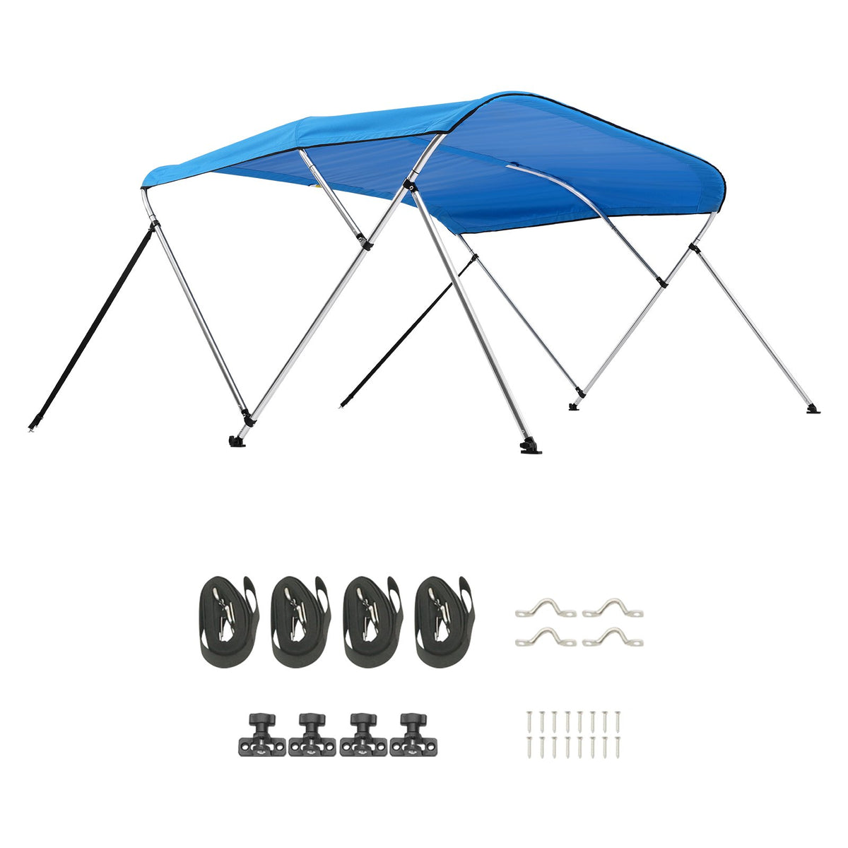 VEVOR 3 Bow Boat Bimini Tops, 600D Polyester Canopy with Aluminum Alloy Frame, Waterproof & Sun Shade Boat Awning Canopy with Storage Bag, 2 Support Poles, 4 Straps, 6'Lx(67"-72")Wx46"H, Pacific Blue - 3GCYZYP6L677SP0IAV0 - view 10