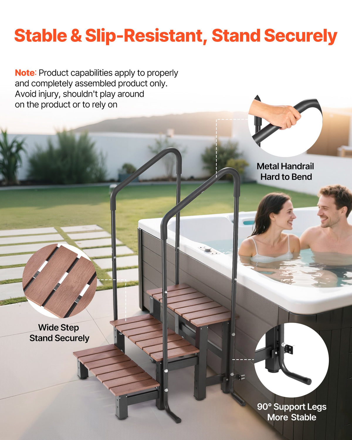 VEVOR Hot Tub Steps with Handrail, 3-Step Spa Outdoor Stairs, Heavy Duty 25.2 inch Wide Above-Ground/Inflatable Pool Ladder with 550 lbs Weight Capacity, Multi-Use for Porch, Patio, Deck, Trailers - 3JTJBDCWGNDFTIP0Z001V0 - view 4