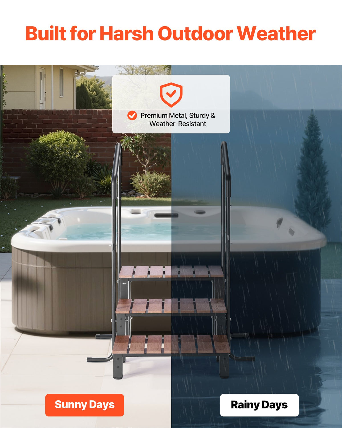 VEVOR Hot Tub Steps with Handrail, 3-Step Spa Outdoor Stairs, Heavy Duty 25.2 inch Wide Above-Ground/Inflatable Pool Ladder with 550 lbs Weight Capacity, Multi-Use for Porch, Patio, Deck, Trailers - 3JTJBDCWGNDFTIP0Z001V0 - view 5