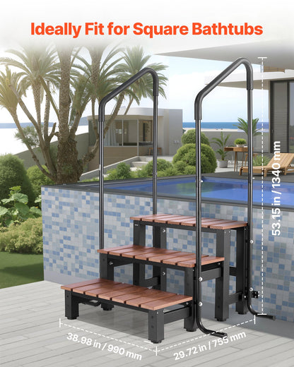 VEVOR Hot Tub Steps with Handrail, 3-Step Spa Outdoor Stairs, Heavy Duty 25.2 inch Wide Above-Ground/Inflatable Pool Ladder with 550 lbs Weight Capacity, Multi-Use for Porch, Patio, Deck, Trailers - 3JTJBDCWGNDFTIP0Z001V0 - view 6