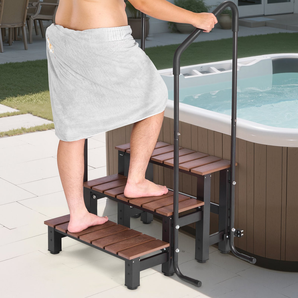 VEVOR Hot Tub Steps with Handrail, 3-Step Spa Outdoor Stairs, Heavy Duty 25.2 inch Wide Above-Ground/Inflatable Pool Ladder with 550 lbs Weight Capacity, Multi-Use for Porch, Patio, Deck, Trailers - 3JTJBDCWGNDFTIP0Z001V0 - view 9