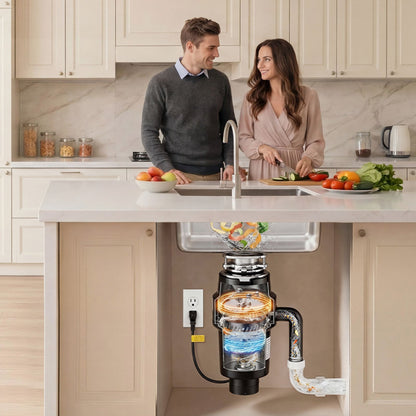 VEVOR Food Waste Garbage Disposal, 1HP 3700RPM DC Motor, Continuous Feed Kitchen Sink Garbage Disposer, 3-Bolt Mount Food Waste Grinding System with Splash Guard & Power Cord for Kitchens - 3LSAZGDLJCLQ13712001V1 - view 9