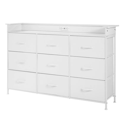 VEVOR 9 Drawer Dresser, Tall Drawer Dresser with Fabric Bin, Closet Storage Drawers with Sturdy Metal Frame, LED Lights & Built-in Outlet, Fabric Storage Tower for Bedroom, Hallway, Closet, White - 3LZWCTJ9C1C5IREUAV1 - view 10