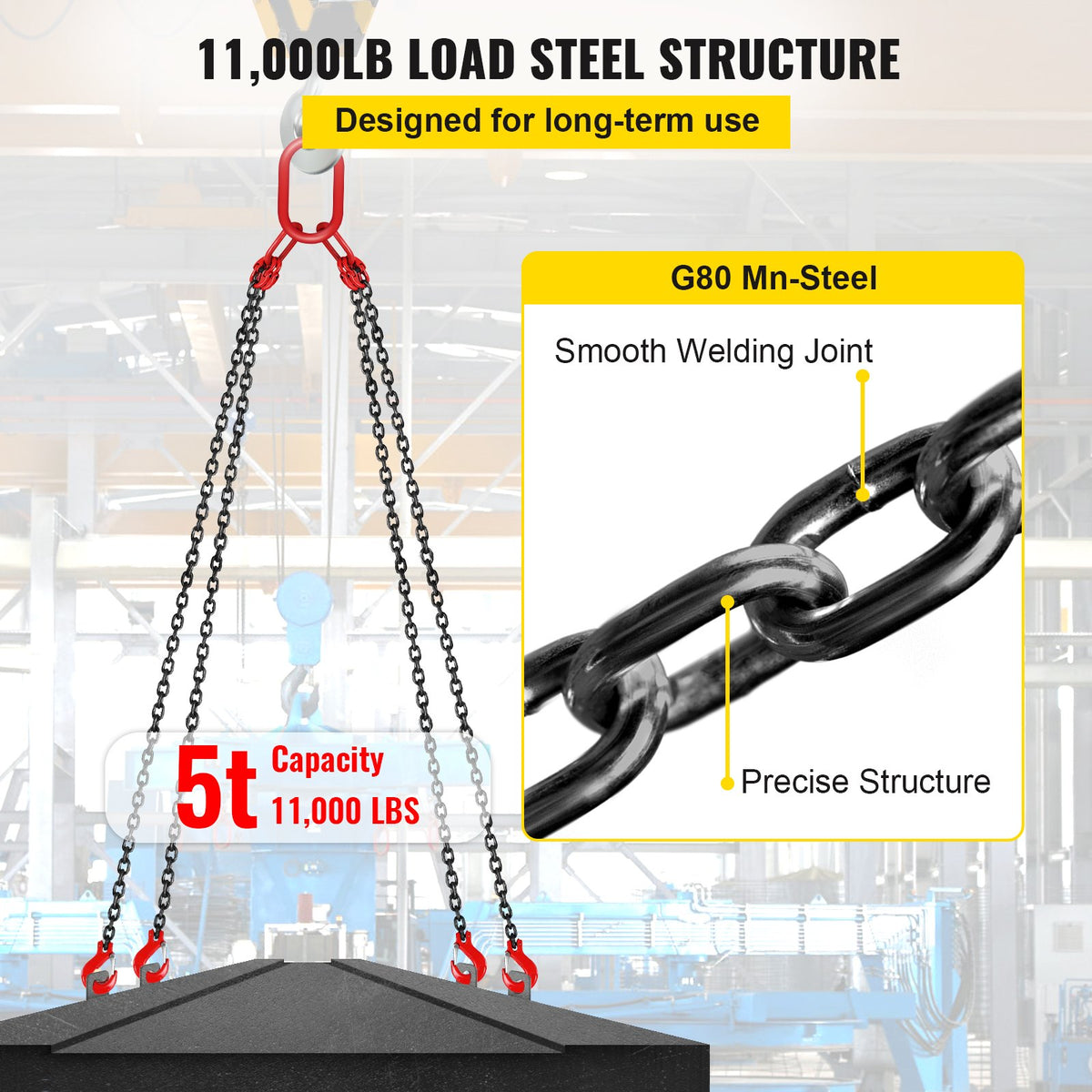 VEVOR G80 Lifting Chain Sling - 4 Legs, 5/16 in x 10 ft - product view 3
