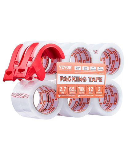 VEVOR Clear Packing Tape, 3 inches Core, 12 Rolls 1.88 Inches x 65 Yards Packing Tape with Dispenser, 2.7 Mil Heavy Duty Packaging Tape Designed for Moving, Storage and Packing, Shipping and Mailing - 3YCXFXJDTM12C3NXXV0 - view 1