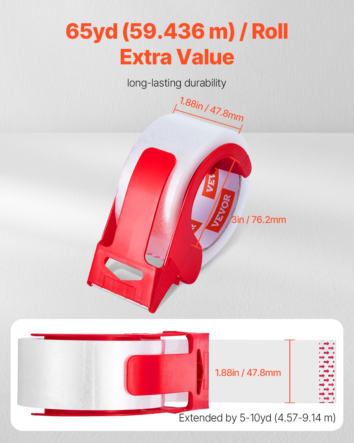 VEVOR Clear Packing Tape, 3 inches Core, 12 Rolls 1.88 Inches x 65 Yards Packing Tape with Dispenser, 2.7 Mil Heavy Duty Packaging Tape Designed for Moving, Storage and Packing, Shipping and Mailing - 3YCXFXJDTM12C3NXXV0 - view 3