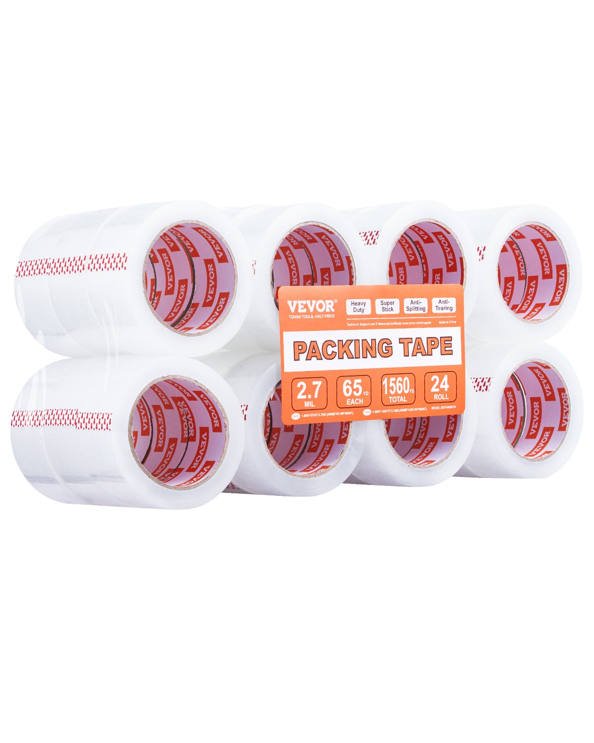 VEVOR Clear Packing Tape, 3 inches Core, 24 Rolls 1.88 Inches x 65 Yards Packing Tape, 2.7 Mil Thick, Heavy Duty Packaging Tape Designed for Moving, Storage and Packing, Shipping and Mailing, Office - 3YCXFXJDTM24NIINWV0 - view 1