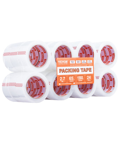 VEVOR Clear Packing Tape, 3 inches Core, 24 Rolls 1.88 Inches x 65 Yards Packing Tape, 2.7 Mil Thick, Heavy Duty Packaging Tape Designed for Moving, Storage and Packing, Shipping and Mailing, Office - 3YCXFXJDTM24NIINWV0 - view 1