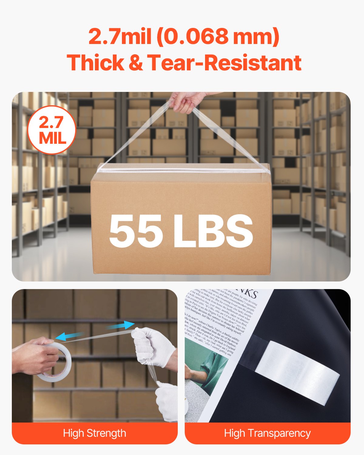 VEVOR Clear Packing Tape, 3 inches Core, 24 Rolls 1.88 Inches x 65 Yards Packing Tape, 2.7 Mil Thick, Heavy Duty Packaging Tape Designed for Moving, Storage and Packing, Shipping and Mailing, Office - 3YCXFXJDTM24NIINWV0 - view 5