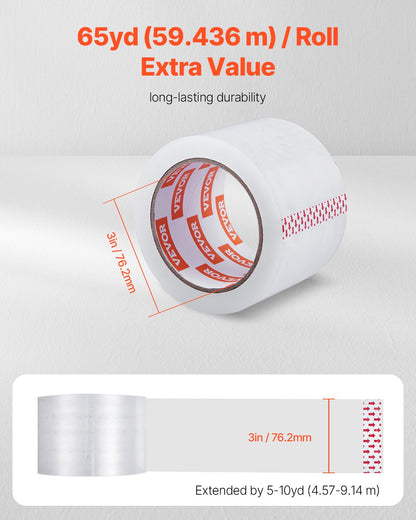 VEVOR Clear Packing Tape, 3 inches Core, 24 Rolls 3 Inches x 65 Yards Packing Tape, 2.7 Mil Thick, Heavy Duty Packaging Tape Designed for Moving, Storage and Packing, Shipping and Mailing, Office - 3YCXFXJDTM24YMKX1V0 - view 3