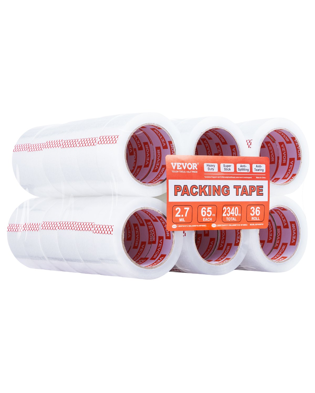 VEVOR Clear Packing Tape, 3 inches Core, 36 Rolls 1.88 Inches x 65 Yards Packing Tape, 2.7 Mil Thick, Heavy Duty Packaging Tape Designed for Moving, Storage and Packing, Shipping and Mailing, Office - 3YCXFXJDTM36O582DV0 - view 1