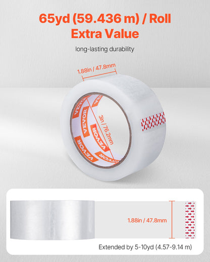 VEVOR Clear Packing Tape, 3 inches Core, 36 Rolls 1.88 Inches x 65 Yards Packing Tape, 2.7 Mil Thick, Heavy Duty Packaging Tape Designed for Moving, Storage and Packing, Shipping and Mailing, Office - 3YCXFXJDTM36O582DV0 - view 3