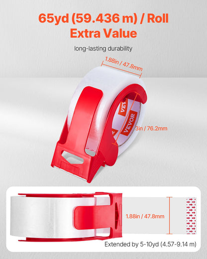 VEVOR Clear Packing Tape, 3 inches Core, 6 Rolls 1.88 Inches x 65 Yards Packing Tape with Dispenser, 2.7 Mil Heavy Duty Packaging Tape Designed for Moving, Storage and Packing, Shipping and Mailing - 3YCXFXJDTM6G2L8SQV0 - view 3