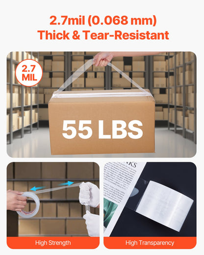 VEVOR Clear Packing Tape, 3 inches Core, 6 Rolls 3 Inches x 65 Yards Packing Tapes, 2.7 Mil Thick, Heavy Duty Packaging Tape Designed for Moving, Storage and Packing, Shipping and Mailing, Office - 3YCXFXJDTM6GBQG7PV0 - view 5