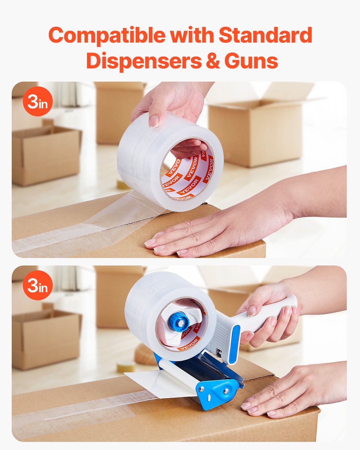 VEVOR Clear Packing Tape, 3 inches Core, 6 Rolls 3 Inches x 65 Yards Packing Tapes, 2.7 Mil Thick, Heavy Duty Packaging Tape Designed for Moving, Storage and Packing, Shipping and Mailing, Office - 3YCXFXJDTM6GBQG7PV0 - view 6