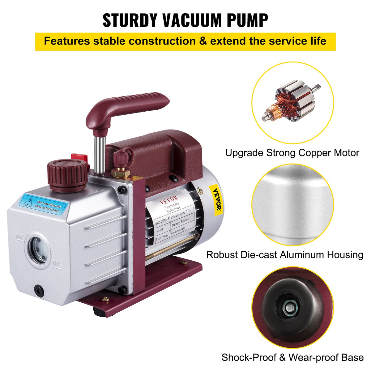 VEVOR A/C Vacuum Pumps - Select Your Configuration - 4.5CFM1-3HPZKB001V1 - view 3