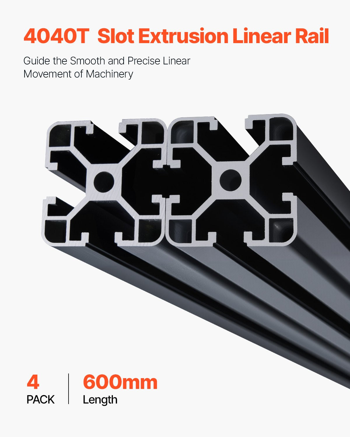 VEVOR 4PCS 23.6 in (600 mm) T Slot 4040 Aluminum Extrusion Profile, European Standard Anodized Linear Rail, High-Strength Extruded Aluminum Rail for 3D Printer, CNC Machine DIY, Laser Engraving, Black - 4040OBLXCDG4JU9MR001V0 - view 3