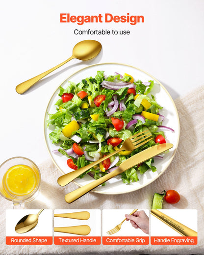 VEVOR 100-Piece Gold Silverware Set, Food-Grade Stainless Steel Flatware Utensils for 20, Mirror Finished Cutlery Set, Dishwasher Safe Eating Tableware for Kitchen Home, Include Knife Fork Spoon - 430BXGCJTZ1061WT7V0 - view 5