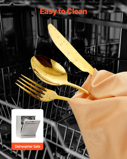 VEVOR 100-Piece Gold Silverware Set, Food-Grade Stainless Steel Flatware Utensils for 20, Mirror Finished Cutlery Set, Dishwasher Safe Eating Tableware for Kitchen Home, Include Knife Fork Spoon - 430BXGCJTZ1061WT7V0 - view 6
