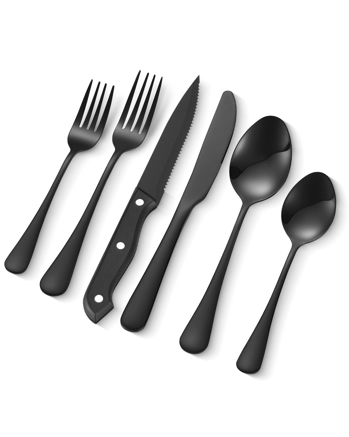 VEVOR 48-Piece Black Silverware Set with Steak Knives, Food-Grade Stainless Steel Flatware Utensils for 8, Mirror Finished Cutlery Set, Dishwasher Safe Eating Tableware for Kitchen Home, Service for 8 - 430BXGCJTZ48VZ5X8V0 - view 1