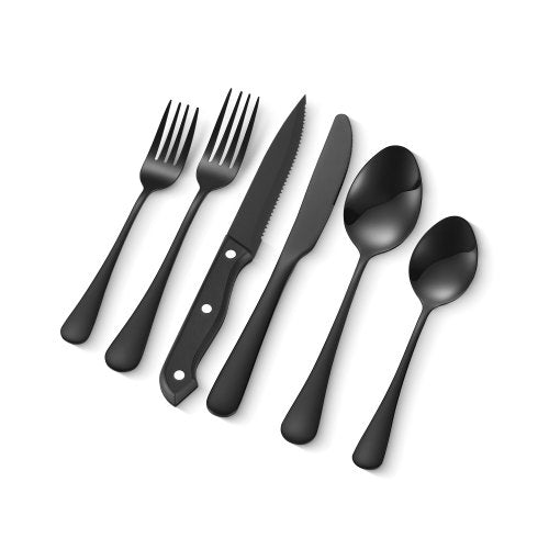 VEVOR 48-Piece Black Silverware Set with Steak Knives, Food-Grade Stainless Steel Flatware Utensils for 8, Mirror Finished Cutlery Set, Dishwasher Safe Eating Tableware for Kitchen Home, Service for 8 - 430BXGCJTZ48VZ5X8V0 - view 2