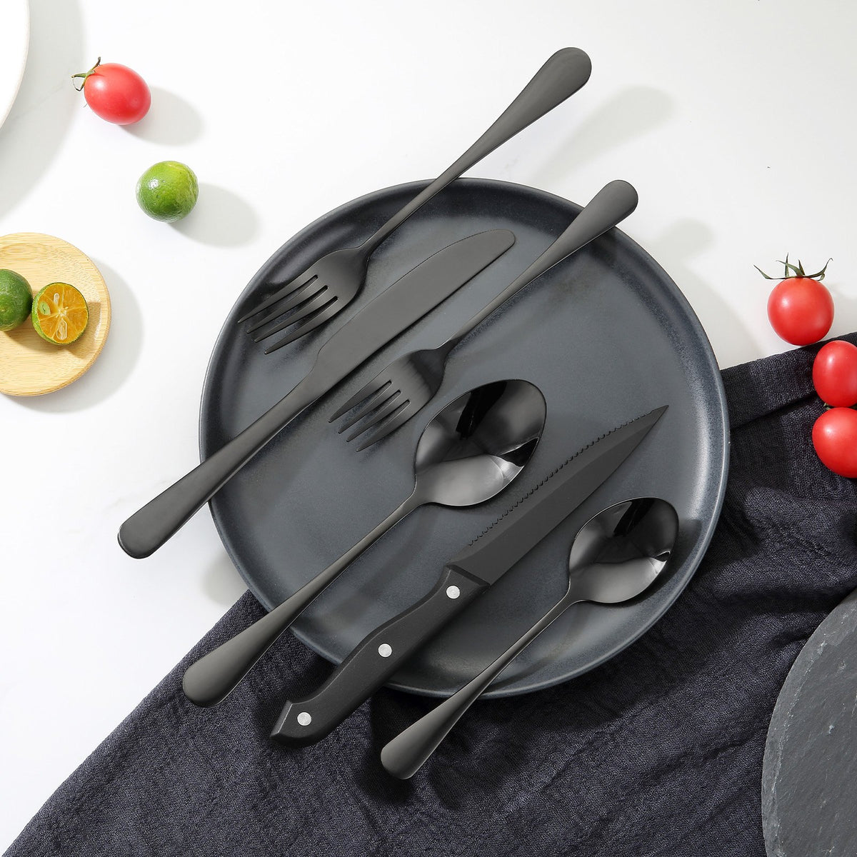 VEVOR 48-Piece Black Silverware Set with Steak Knives, Food-Grade Stainless Steel Flatware Utensils for 8, Mirror Finished Cutlery Set, Dishwasher Safe Eating Tableware for Kitchen Home, Service for 8 - 430BXGCJTZ48VZ5X8V0 - view 9