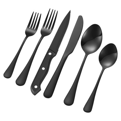 VEVOR 48-Piece Black Silverware Set with Steak Knives, Food-Grade Stainless Steel Flatware Utensils for 8, Mirror Finished Cutlery Set, Dishwasher Safe Eating Tableware for Kitchen Home, Service for 8 - 430BXGCJTZ48VZ5X8V0 - view 10