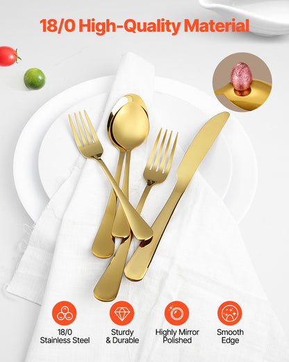 VEVOR 60-Piece Gold Silverware Set, Food-Grade Stainless Steel Flatware Utensils for 12, Mirror Finished Cutlery Set, Dishwasher Safe Eating Tableware for Kitchen Home, Include Knife Fork Spoon - 430BXGCJTZ6078URSV0 - view 4