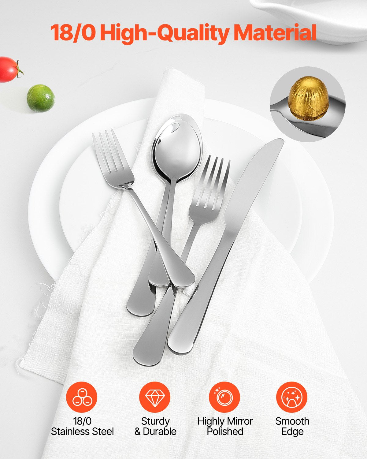 VEVOR 30-Piece Silverware Set, Food-Grade Stainless Steel Flatware Utensils, Mirror Finished Cutlery Set, Dishwasher Safe Eating Tableware for Kitchen Home, Service for 6, Include Knife Fork Spoon - 430BXGCJTZBXZMV36V0 - view 4