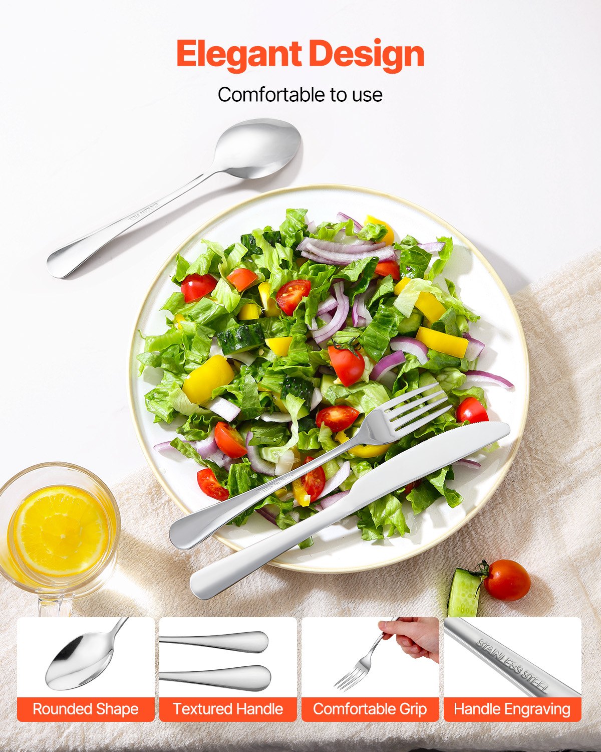 VEVOR 30-Piece Silverware Set, Food-Grade Stainless Steel Flatware Utensils, Mirror Finished Cutlery Set, Dishwasher Safe Eating Tableware for Kitchen Home, Service for 6, Include Knife Fork Spoon - 430BXGCJTZBXZMV36V0 - view 5