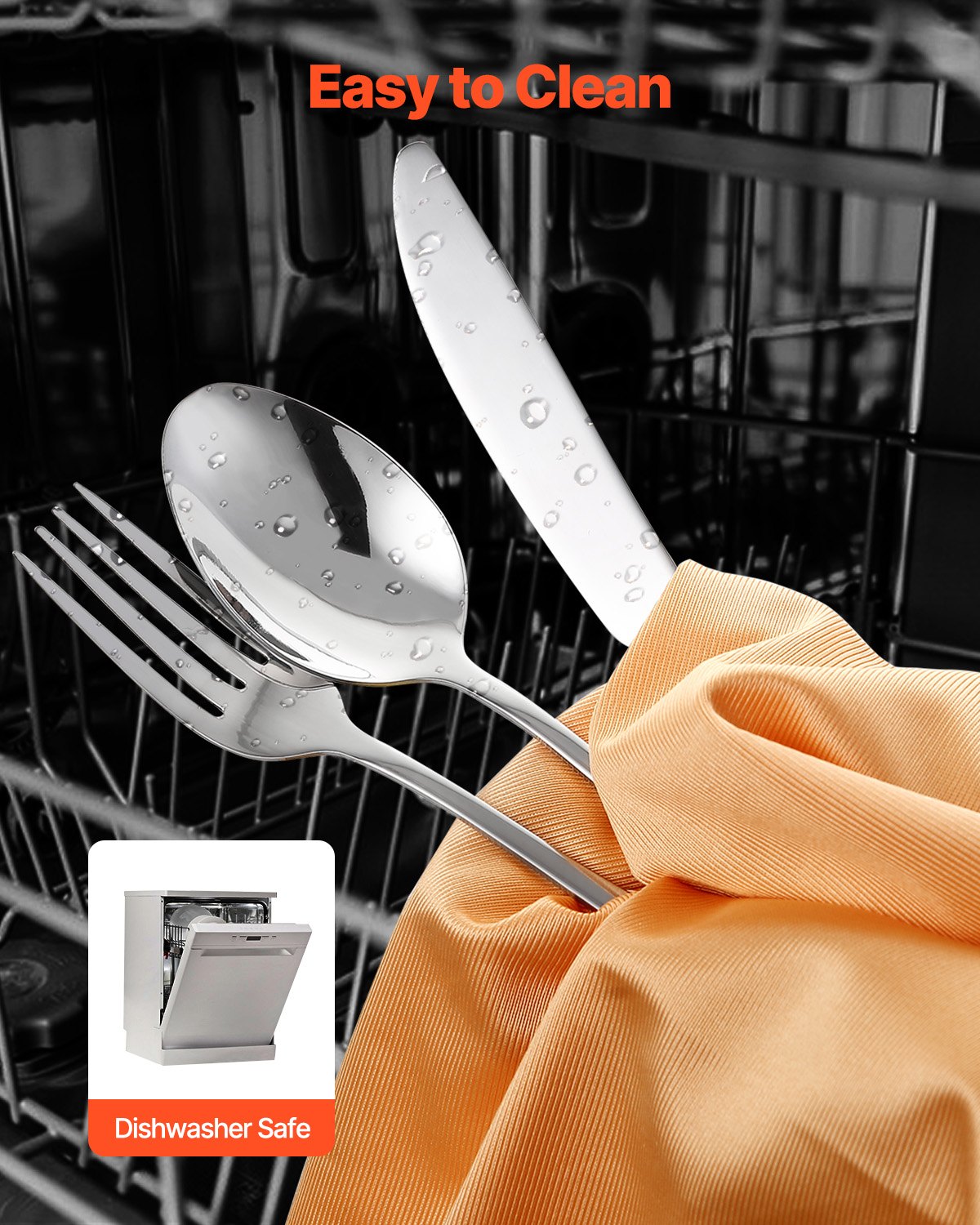 VEVOR 30-Piece Silverware Set, Food-Grade Stainless Steel Flatware Utensils, Mirror Finished Cutlery Set, Dishwasher Safe Eating Tableware for Kitchen Home, Service for 6, Include Knife Fork Spoon - 430BXGCJTZBXZMV36V0 - view 6