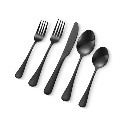 VEVOR 30-Piece Black Silverware Set, Food-Grade Stainless Steel Flatware Utensils for 6, Mirror Finished Cutlery Set, Dishwasher Safe Eating Tableware for Kitchen Home, Include Knife Fork Spoon - 430BXGCJTZHSERY1IV0 - view 2
