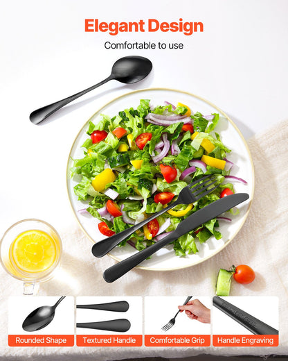 VEVOR 30-Piece Black Silverware Set, Food-Grade Stainless Steel Flatware Utensils for 6, Mirror Finished Cutlery Set, Dishwasher Safe Eating Tableware for Kitchen Home, Include Knife Fork Spoon - 430BXGCJTZHSERY1IV0 - view 5