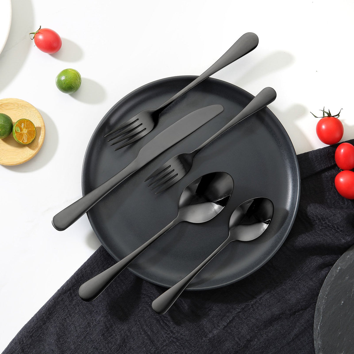 VEVOR 30-Piece Black Silverware Set, Food-Grade Stainless Steel Flatware Utensils for 6, Mirror Finished Cutlery Set, Dishwasher Safe Eating Tableware for Kitchen Home, Include Knife Fork Spoon - 430BXGCJTZHSERY1IV0 - view 9